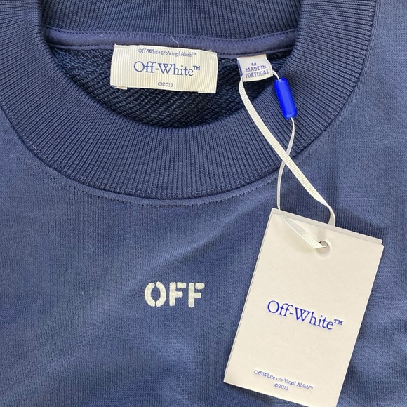 Off White Virgil Abloh NWT Men’s Sweatshirt Skate Crewneck Dark Blue White - Picture 7 of 13